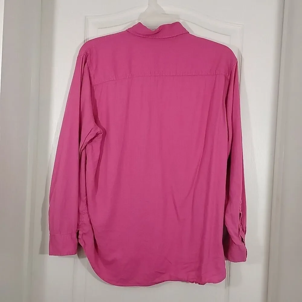 Crown & Ivy Womens XL Pink Button Front Top Long Sleeve Linen Blend